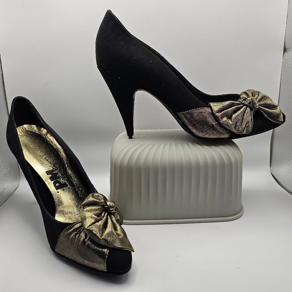 The PM Collection by 9‑2‑5 Black & Gold Bow Heels – Size 8 - Vintage